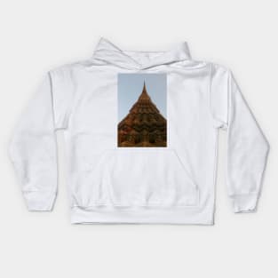 First low angle view of a Buddha stupa reaching symmetrical in the clear sky. Kids Hoodie